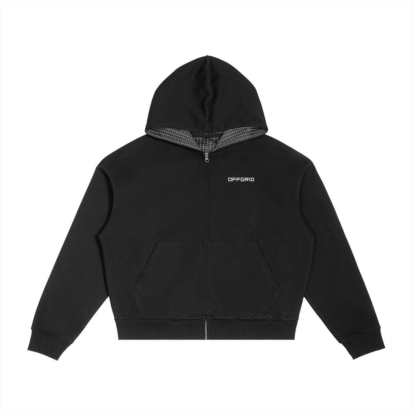 Contrast Plaid OFFGRID Boxy Zip Hoodie