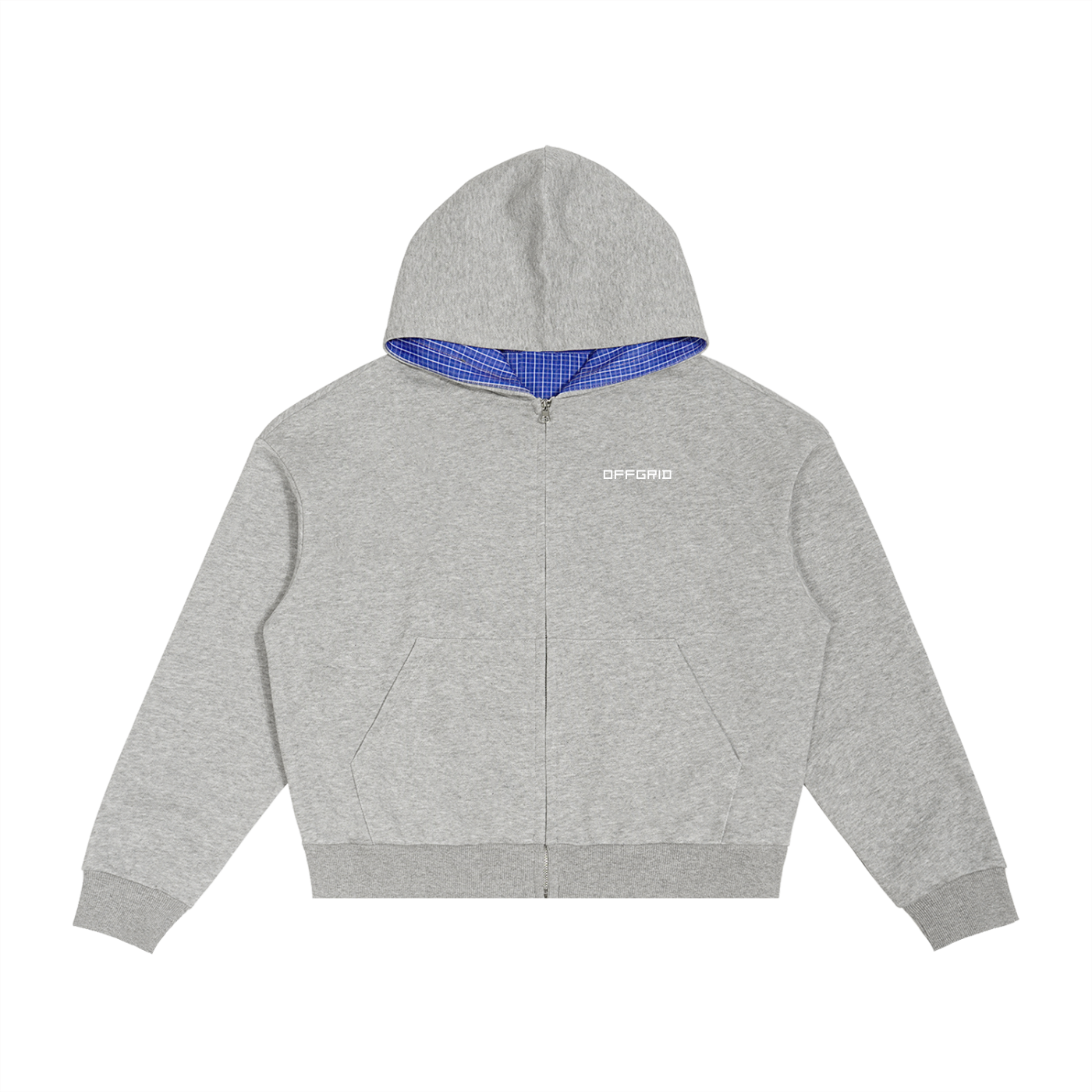 Contrast Plaid OFFGRID Boxy Zip Hoodie